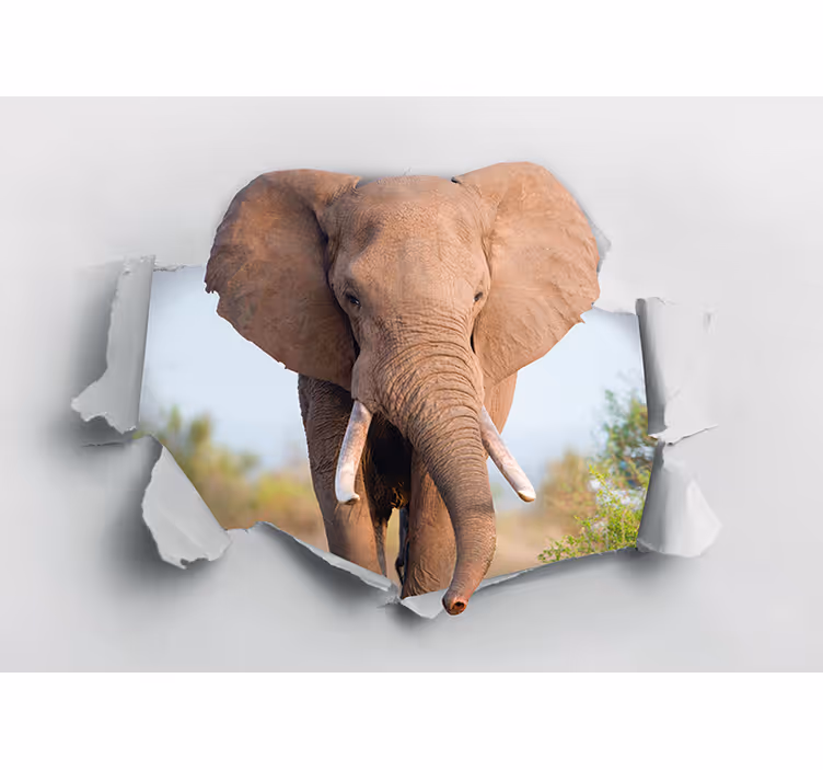 Elefant, der bryder 3d -fototapet - TenStickers