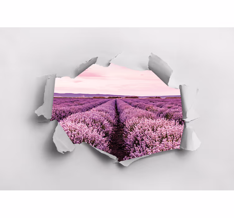 Fototapet blomster lavendelmark udsigt - TenStickers