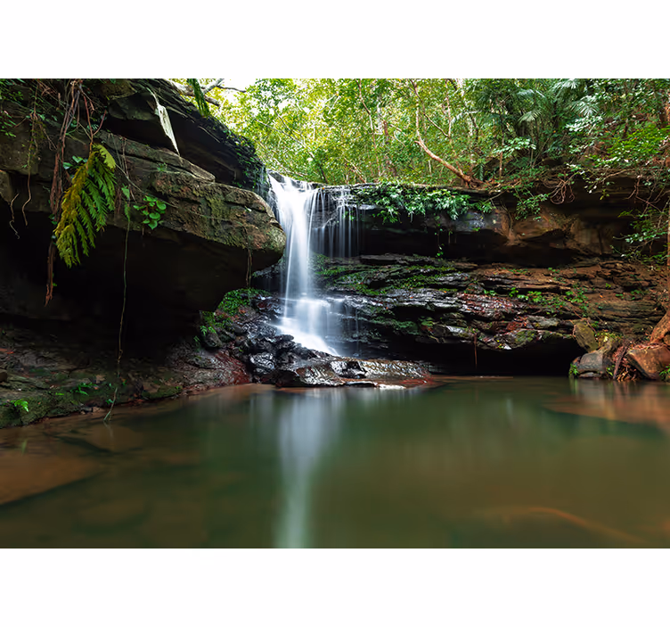 Grøn jungle med et vandfald natur fototapet - TenStickers