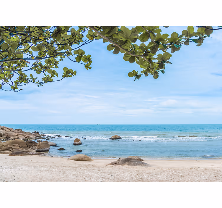 Naturlig strand i det caribiske fototapet - TenStickers