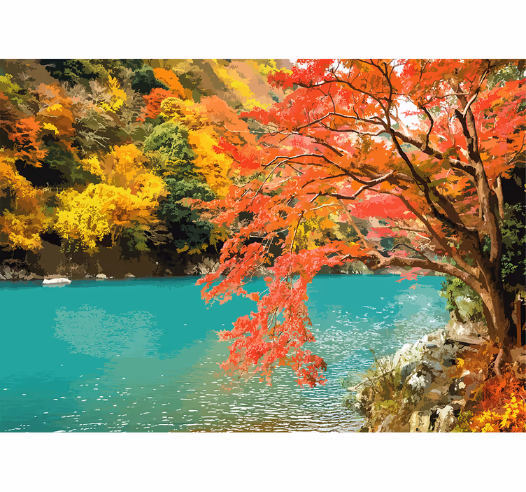 Natur fototapet livlig efterårslandskab - TenStickers