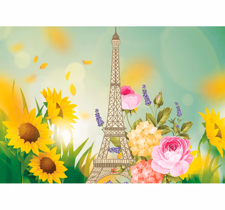 Paris fototapet eiffeltårnets blomster - TenStickers