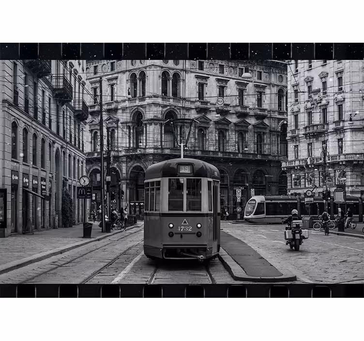 Fototapet af byer historisk sporvognskryds - TenStickers