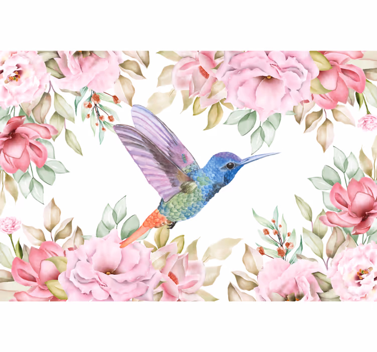 Fototapet blomster kolibri blandt blomster - TenStickers