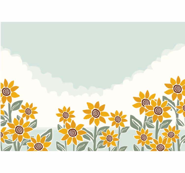 Fototapet blomster solsikkegård scene - TenStickers