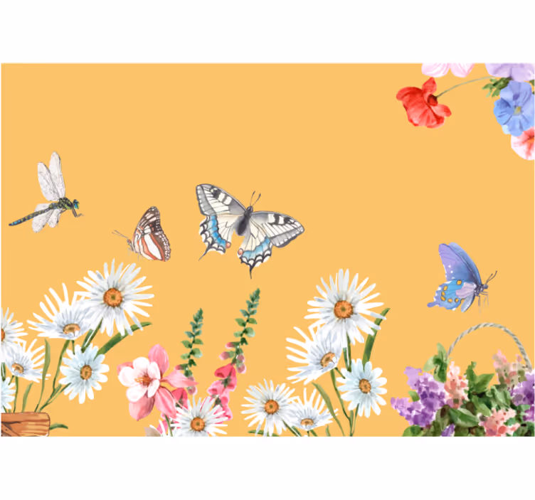 Daisy blomst og sommerfugle fototapet - TenStickers