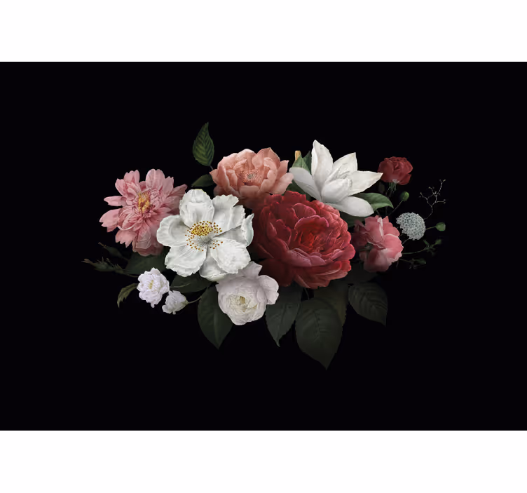 Vintage roser over sort blomst fototapet - TenStickers