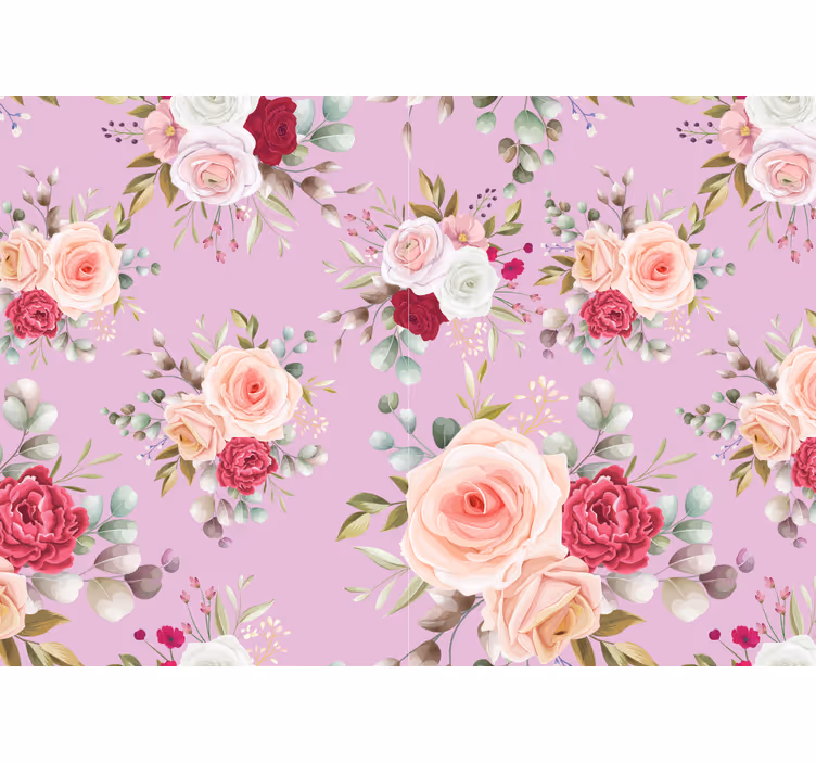 Pink vintage design blomst fototapet - TenStickers