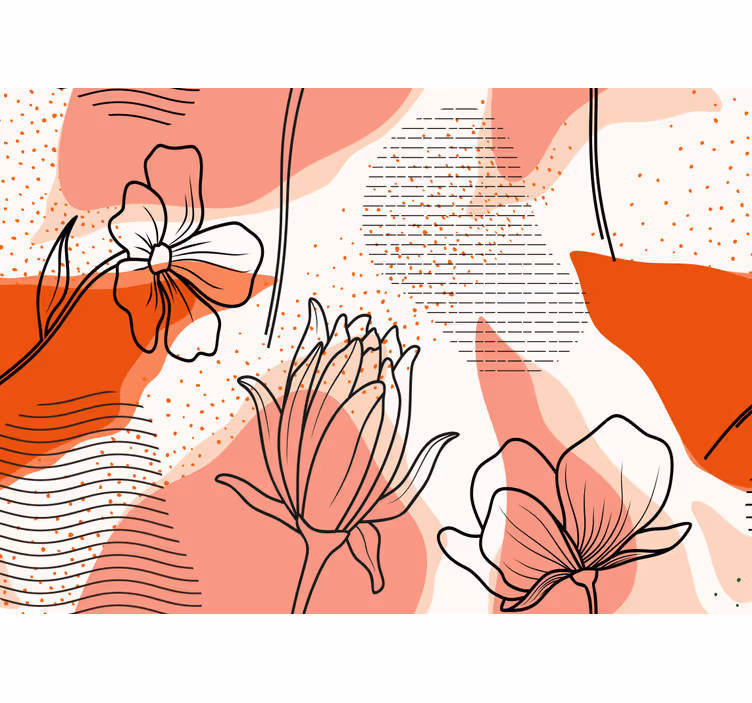 Fototapet blomster blomstermotiv linjekunst - TenStickers