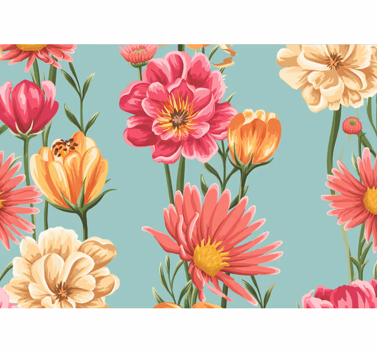 Farverige blomster blomst fototapet - TenStickers
