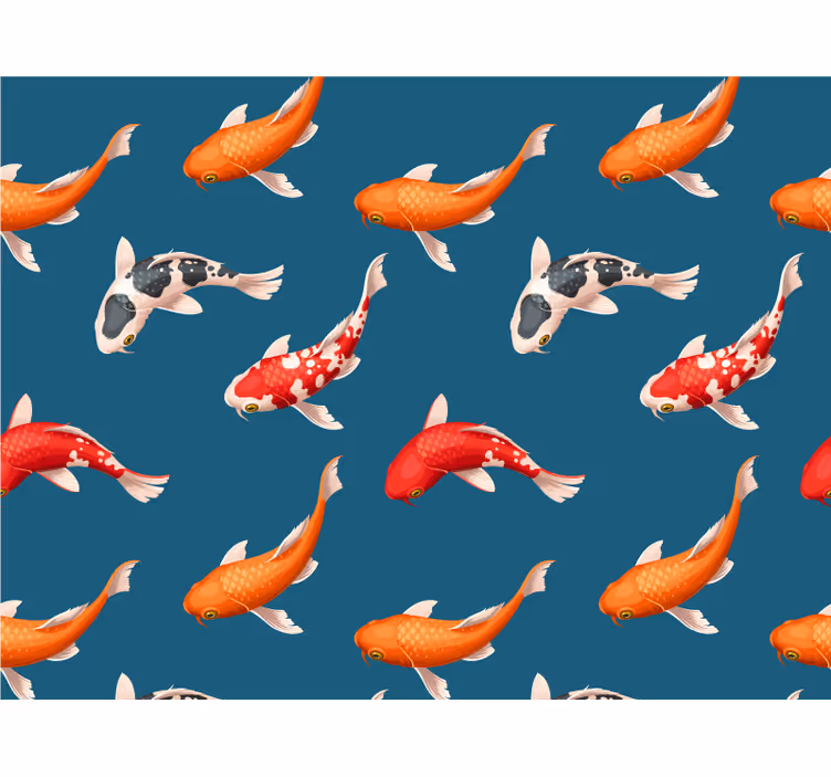 Koi fisk mønster blå baggrund badeværelse fototapet - TenStickers