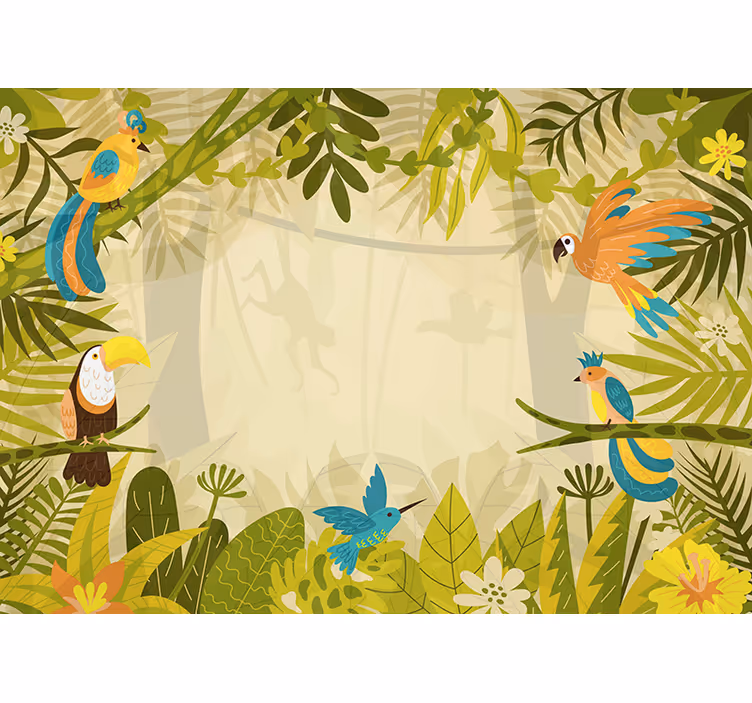Farverige junglefugle fototapet jungle - TenStickers