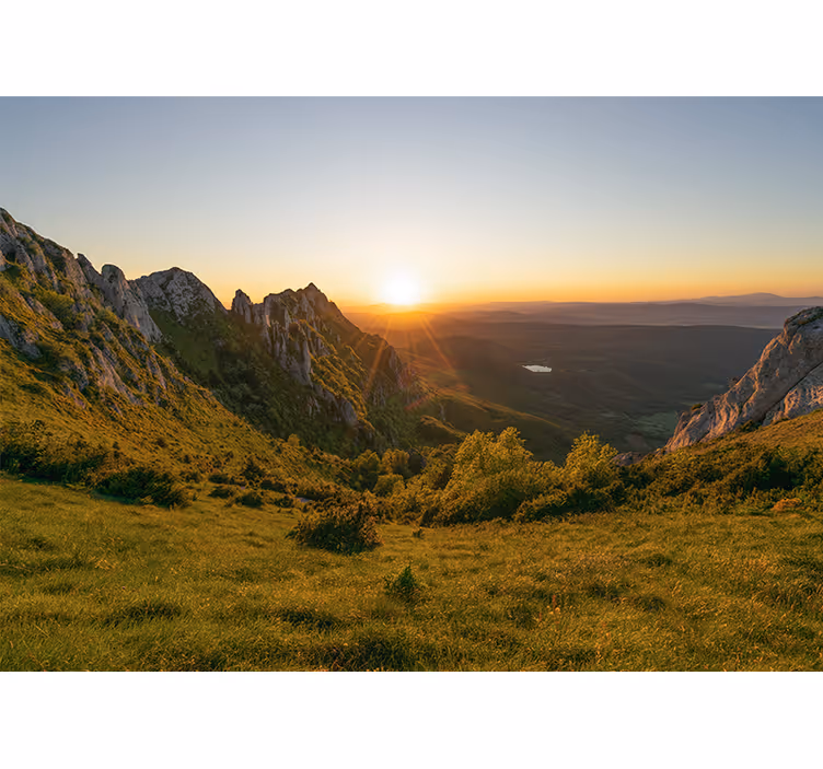 Landskab fototapet solnedgang over bjerge - TenStickers