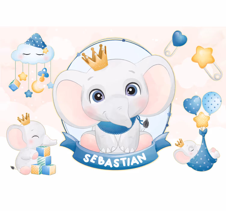 Babyværelse fototapet sødt elefantdesign - TenStickers
