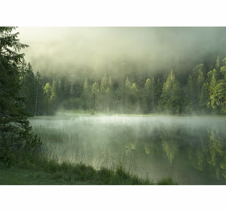 Natur fototapet tåget sø refleksion - TenStickers