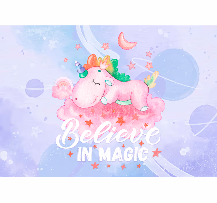 Fototapet til børneværelse enkelt unicorn drøm sky - TenStickers