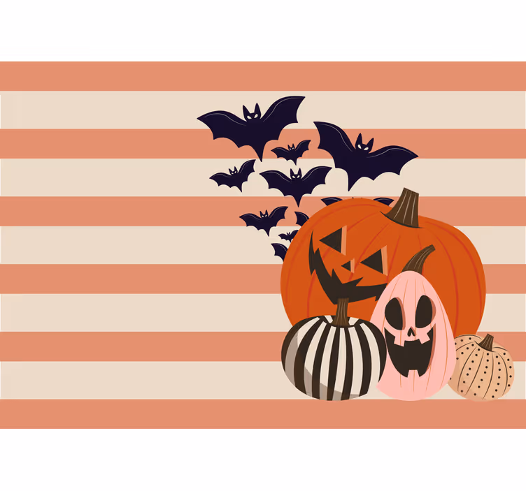 Halloween fototapet med græskarmænd og flagermus - TenStickers