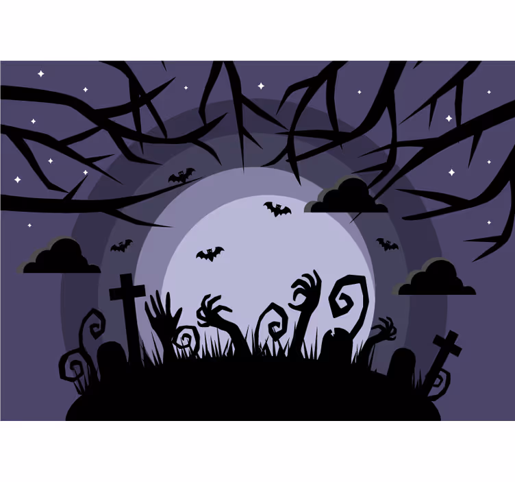 Halloween fototapet spøgelsesagtig kirkegårdsscene - TenStickers