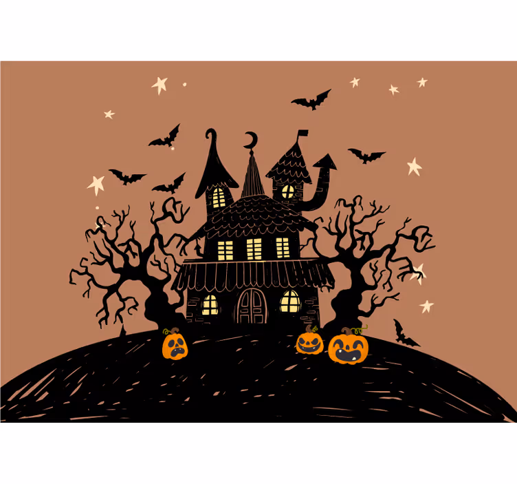 Halloween fototapet spøgelsesfyldt græskar slot - TenStickers