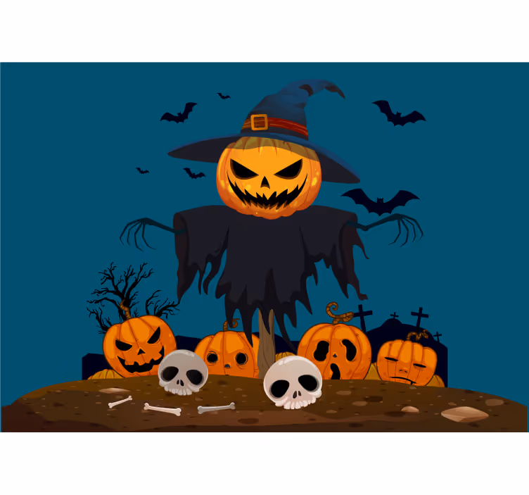 Halloween fototapet uhyggelig græskar fugleskræmsel - TenStickers