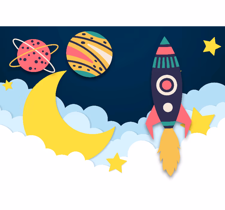 Fantasi fototapet raket blandt planeter - TenStickers