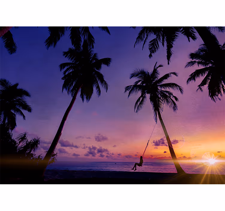 Natur fototapet solnedgang svingende palme - TenStickers