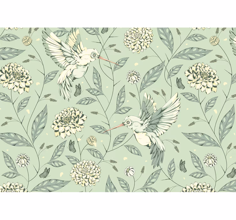 Fototapet blomster kolibrier blandt blomster - TenStickers