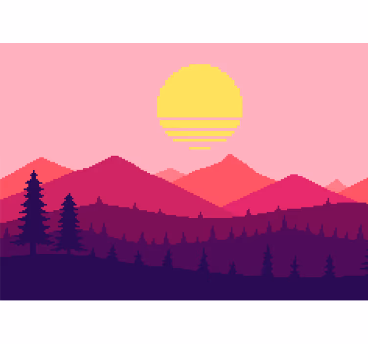 Landskab fototapet pixeliseret bjergsolnedgang - TenStickers