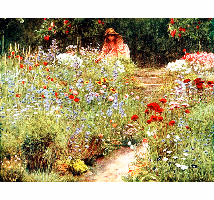 Fototapet blomster havegang scene - TenStickers