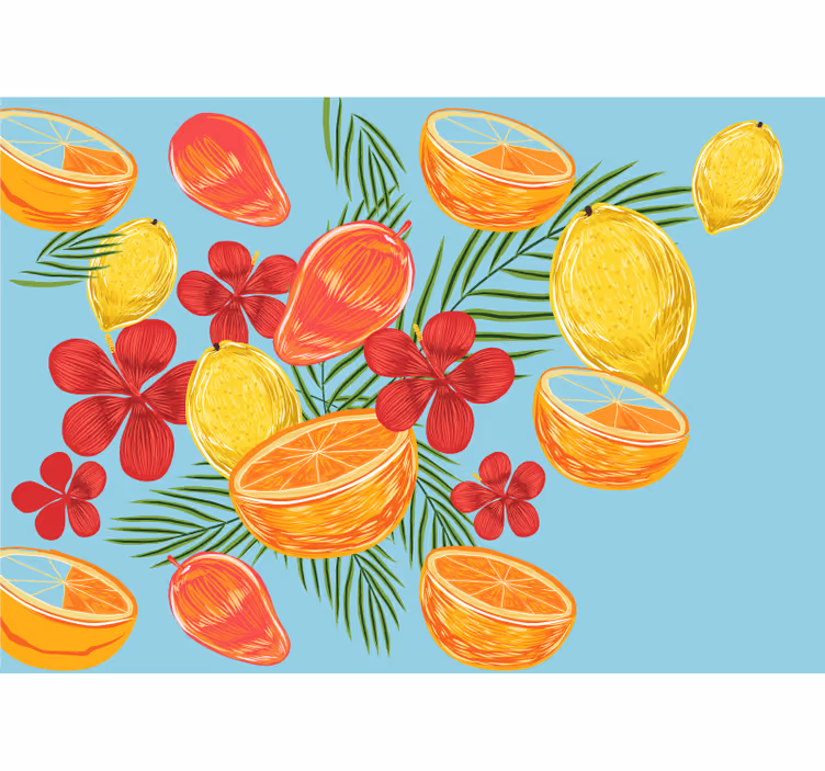 Fototapet blomster tropisk frugtopstilling - TenStickers