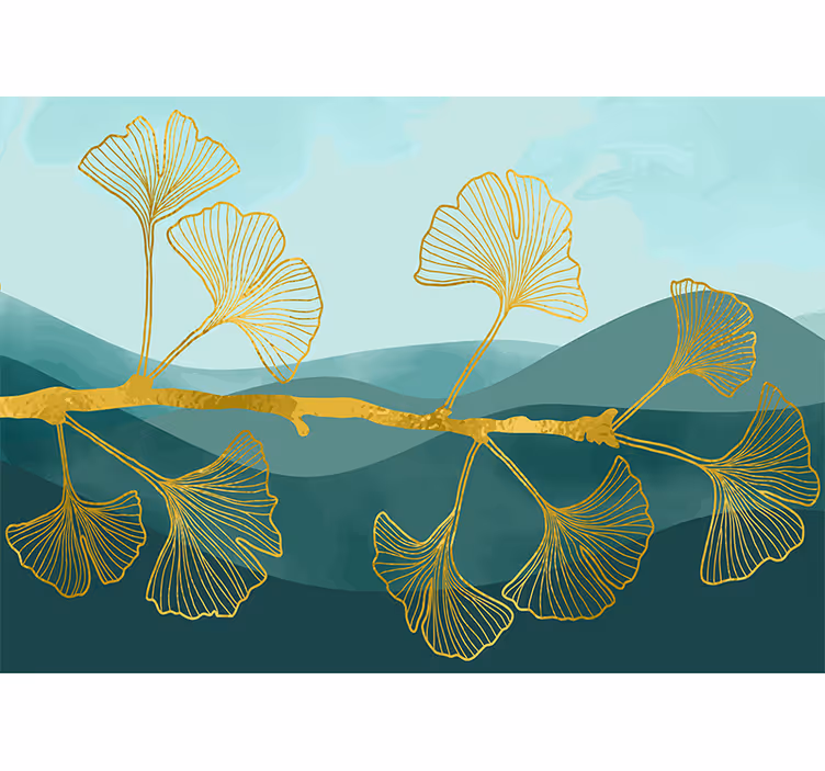Fototapet blomster ginkgo blad mønster - TenStickers