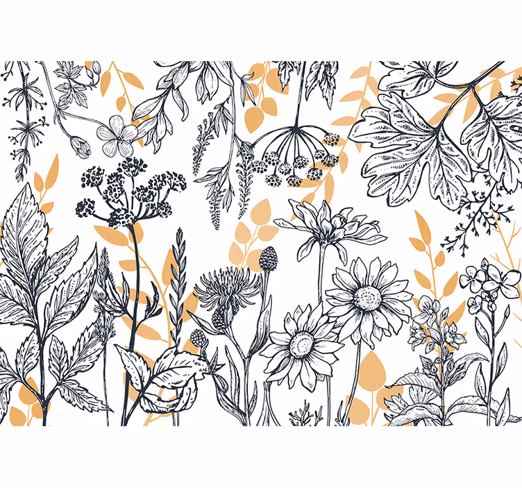 Fototapet blomster botanisk konturillustration - TenStickers