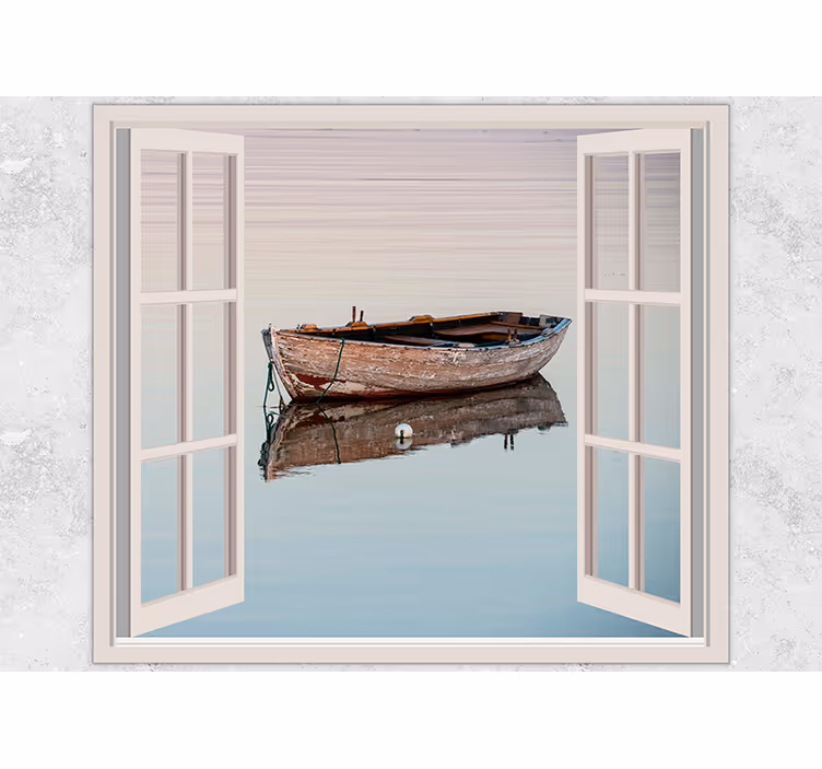 Fototapet sø rustic boat reflection - TenStickers