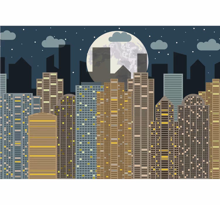 Fototapet af byer urban horisont nat - TenStickers