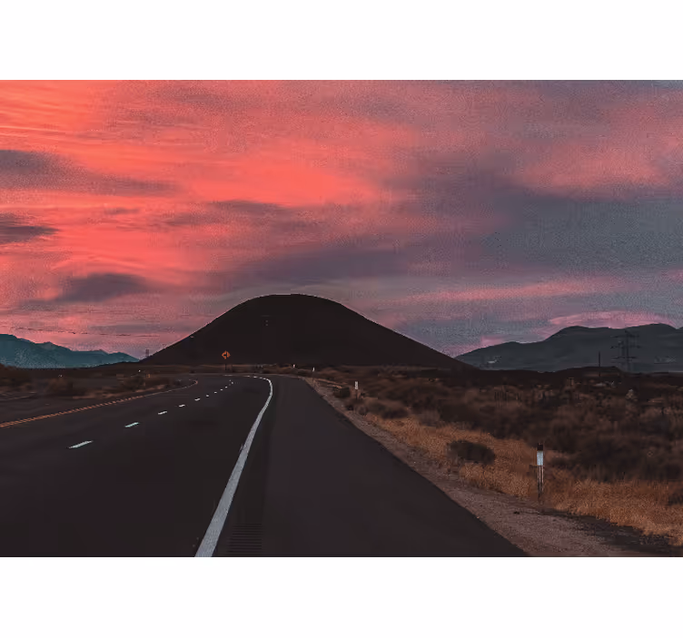 Landskab fototapet Ørken solnedgang vej - TenStickers