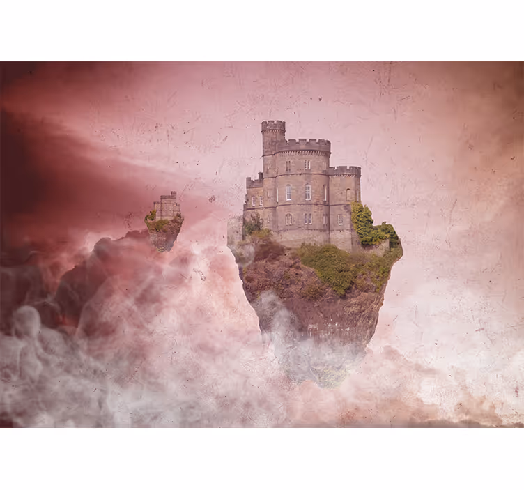 Flydende slotte i himlen fantasy fototapet - TenStickers