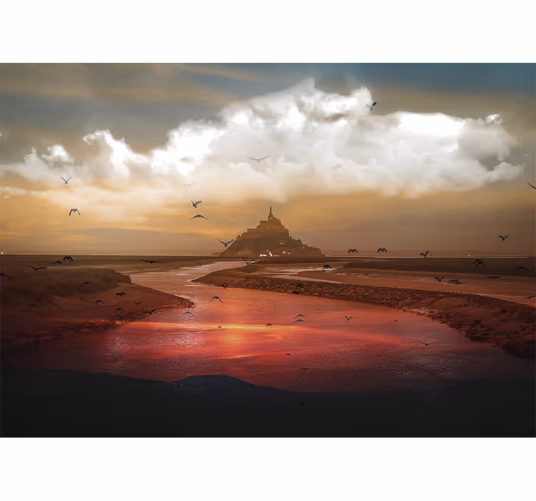 Landskab fototapet inspireret af mont saint michel - TenStickers