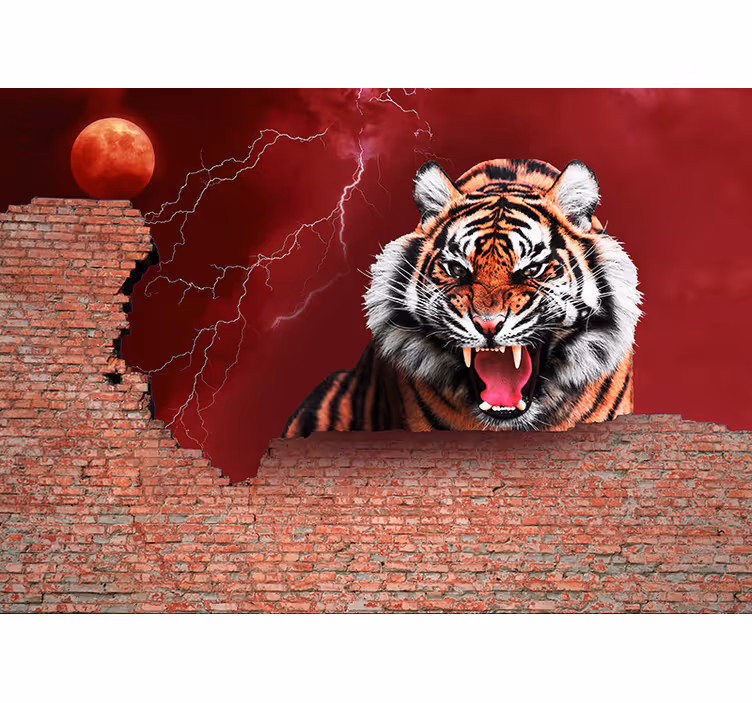 Fototapet dyr vild tiger brøl - TenStickers