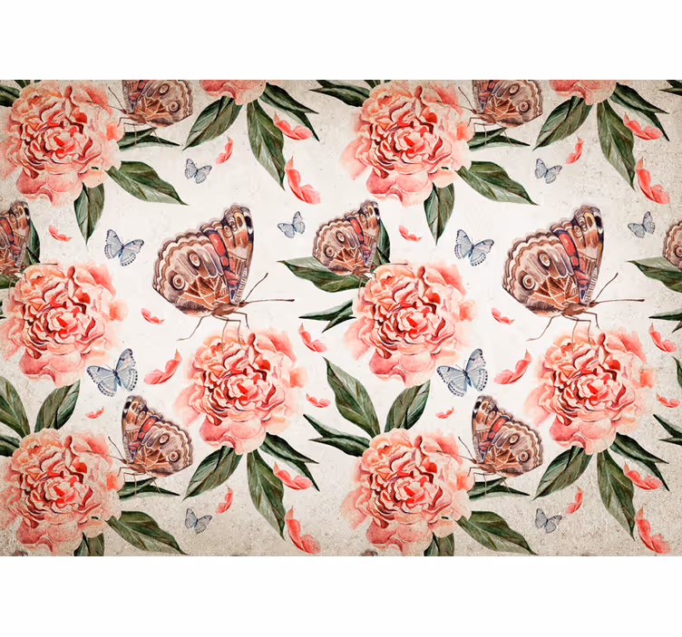 Fototapet blomster sommerfugle og pæoner - TenStickers