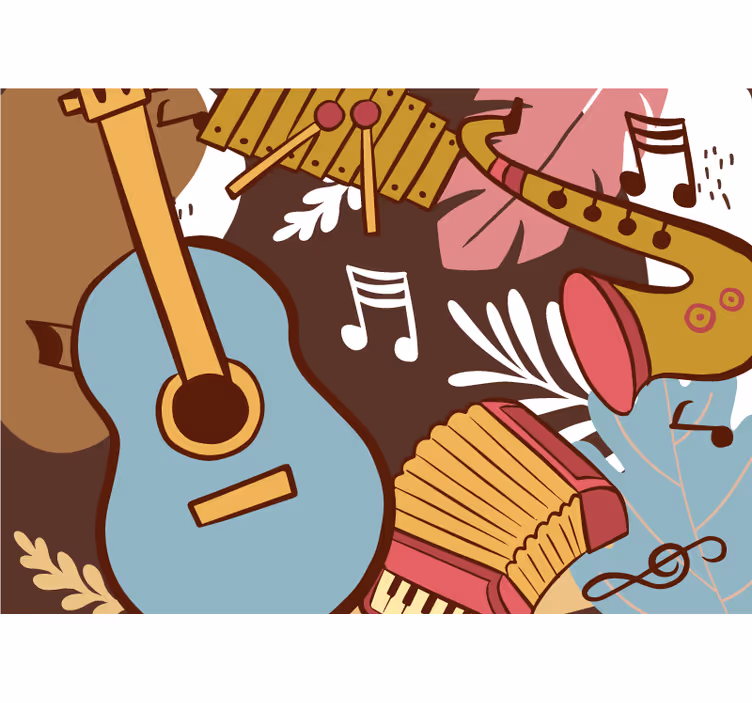Fototapet musik instrumenter i arrangement - TenStickers