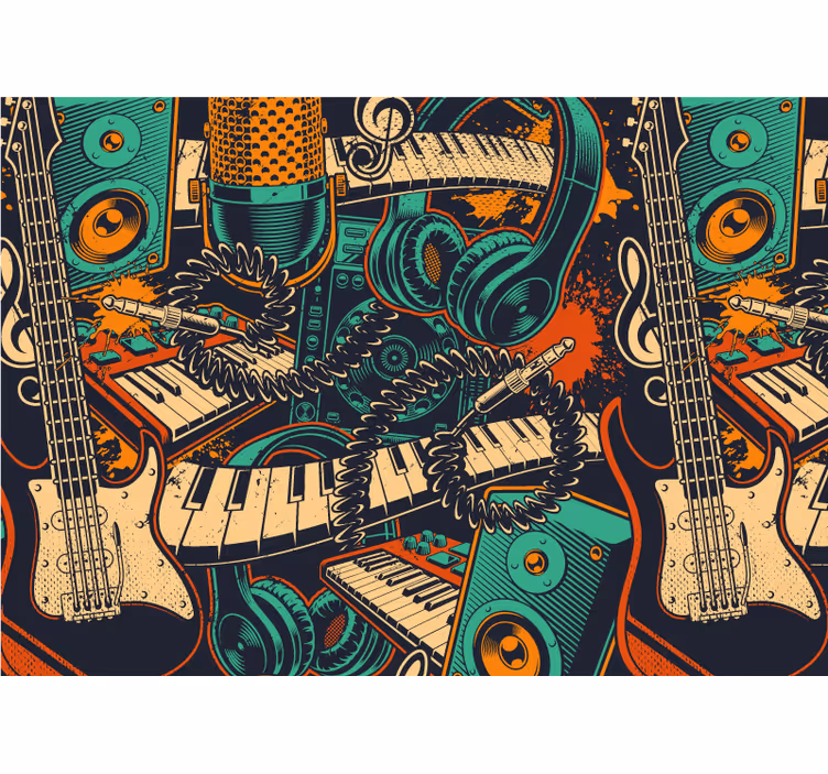 Fototapet musik guitar og hovedtelefoner - TenStickers