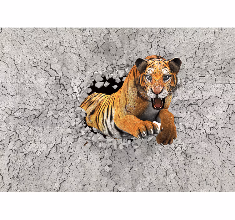 Fototapet dyr tiger bryder gennem - TenStickers