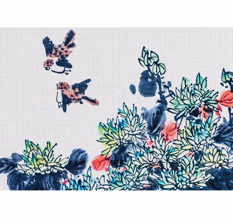 Fototapet blomster fugle blandt blomster - TenStickers