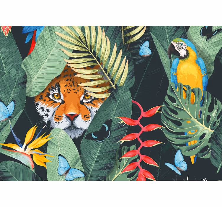 Tiger og papegøje fototapet dyr - TenStickers