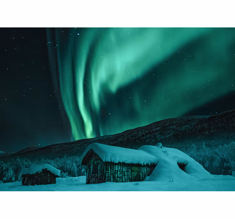 Fototapet bjerg sneklædt landskab aurora - TenStickers
