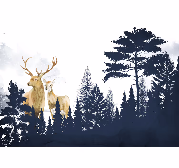 Fototapet skov majestatiske hjorte par - TenStickers