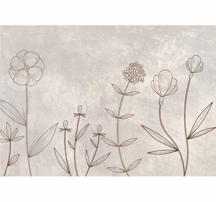 Fototapet blomster skitseagtigt blomstermønster - TenStickers