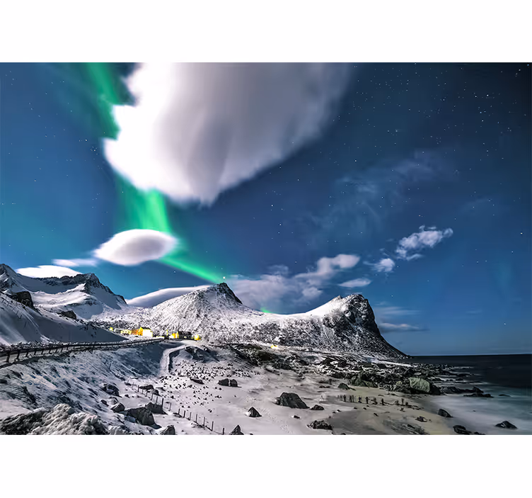 Landskab fototapet nordlys perspektiv - TenStickers