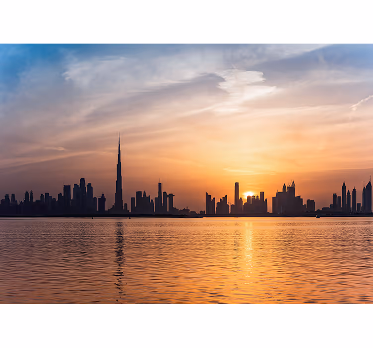 Fototapet af byer dubai skyline ved solnedgang - TenStickers