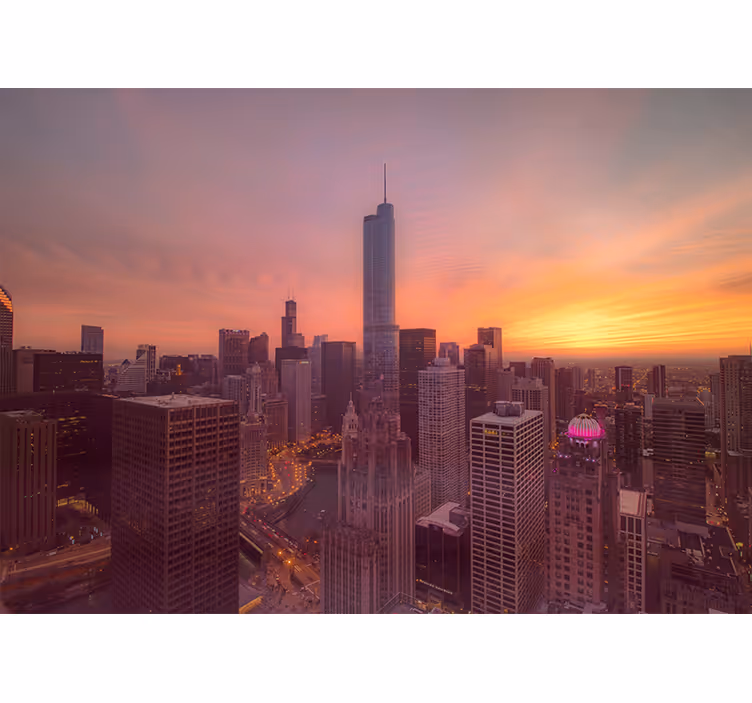 Fototapet af byer chicago skyline ved solnedgang - TenStickers